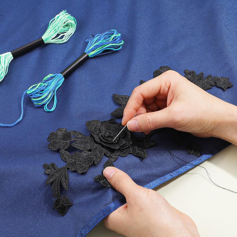 Ymapinc 2PCS Black Appliques Embellishments,Embroidered lace Appliques Embellishments Fabric Vintage Flower Stickers Suitable for The Beautification of Clothing Backpacks Household Fabric Products - Image 4